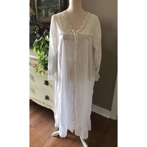 Vtg WILLOW CREEK Long Nightgown Prairie Romantic Cottagecore White Button Large